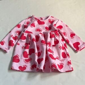 Old Navy Pink Dress with Red Heart Pattern Long Sleeve Toddler Girls Size 3